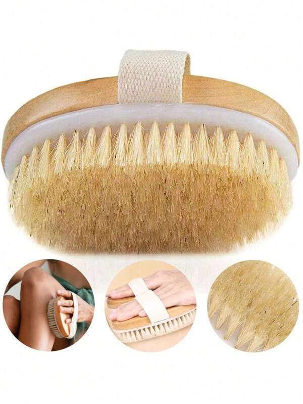 1 pièce Brosse de massage corporel exfoliante en bois, brosse de bain à poils naturels, douce, brosse pour le corps SPA pour femmes et hommes, soins de la peau, utilisation mouillée et sèche, décoration de salle de bain à la maison