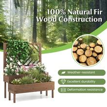 GOFLAME 2-Tier Raised Garden Bed With Trellis Elevated Planter Box Container With Leg - Brown - View 6