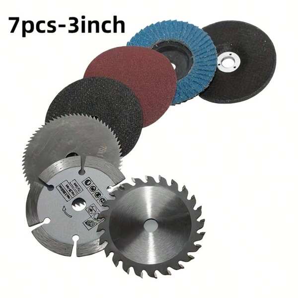 7 PIEZAS Disco de sierra redondo ProCut de 3 pulgadas con discos de esmerilado de 75 mm - Construcción de acero duradero, incluye hoja de sierra de cadena, juego de herramientas de corte de metal para trabajos de carpintería y bricolaje, herramientas de carpintería | Hojas de acero duradero | Hoja de sierra de cadena, hojas de sierra para sierras de cadena