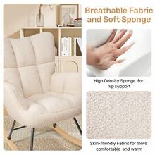 Nalupatio Rocking Chair,Lambswool With High Backrest Armrest,Upholstered Up To 136 Kg Load-Bearing Comfy Stabilise Rocking Chair For Livingroom Bedroom Balcony Beige - Beige - View 5