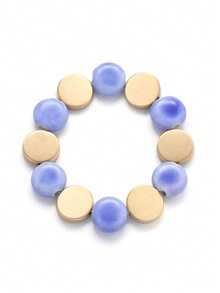 1pc INS-Style Handmade Colorful Geometric Round Alloy Snake Chain Beaded Necklace & Bracelet Set - Blue Bracelet - View 15