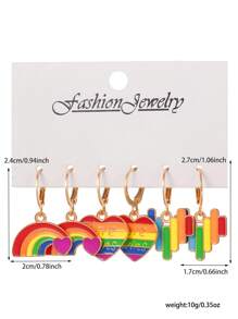 6pcs/Set Pride Month Earrings, Fashionable LGBT Rainbow Heart Shaped Earrings Set, Suitable For Men And Women, Great Gift For Friends And Girlfriends, Holiday Present