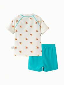 Balabala Kids' UV Protection 2 Pieces Swimsuit, Comfortable & Flexible - White Green Tone - View 5