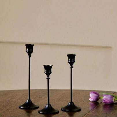 Cirelle 3pcs Brass Gold/Black Metal Tapered Candle Holders, Vintage Modern Decorative Centerpiece Candlesticks Suitable For Fireplace, Wedding, Party, Housewarming Gifts Birthday Graduation,Cozy Home, Rama Table Decor, Mother's Day Gift, Party Use, Family Dining, High-End Restaurants Supplies, Wedding Decor