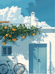 1pc Modern Scooter Landscape Posters Summer Italian Scooter In Front Of Coffee Prints Canvas Painting Wall Pictures Home Room Decor, Wall Art With Frame