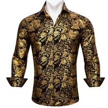 Mens Shirt Long Sleeve Paisley Floral Regular Fit Button Shirts Wedding Casual Formal Tops - 金色 - 查看 1