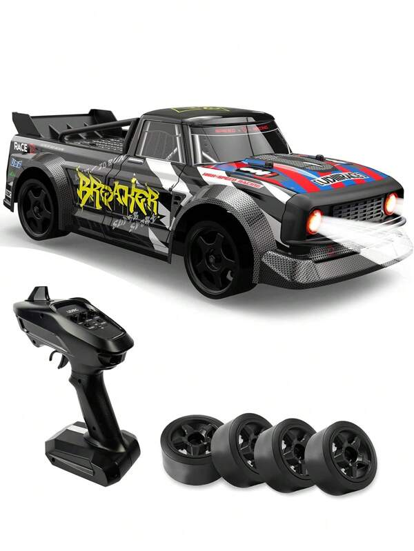 1 Stück RC Rennauto Set, 1:16 Maßstab Funkfernsteuerungsauto, über 30 KM/h 4WD Hochgeschwindigkeits-Rennwagen mit LED-Leuchten, mit Drift-Reifen, 2,4 GHz RC-Auto, Drift-Auto, RC-Pickup-LKW-Modell für Kinder, Simulationsauto Wettkampfspielzeug RC-Auto als Geschenk für Jungen zu Geburtstag oder Weihnachten