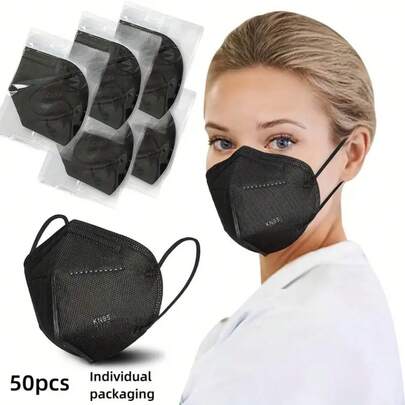 20/50pcs KN95 Face Masks, 5-Layer Breathable Disposable KN95 Masks, Black Color, Individually Packaged, Filtration Efficiency Over 98%