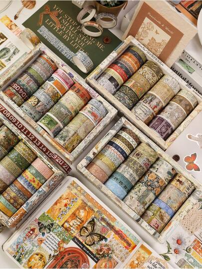 24pcs Assorted Vintage Ditsy Floral Washi Tape Set For Journaling And Scrapbooking Decorations (0.75cm*6rolls/1cm*4rolls/1.5cm*8rolls/2cm*1roll/2.5cm*3rolls/3cm*2rolls) Back To School