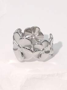 1 pieza Anillo de acero inoxidable con forma de flor abierta, simple y minimalista, versátil para uso diario, fiestas y citas de mujeres