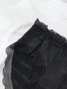 4PCS Women's Briefs, Seersucker Style, Comfortable, Soft, Sexy, Bow Design, Lace, Wavy Lace, Cute, Sweet Black Shorts, Bottom, Crotch, Lingerie, Summer Vacation