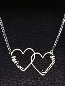 1pc Personalized Name Necklace, Can Customize 1-5 Names, Multi Heart Pendant Necklace, Family English Name Necklace, Men's Stainless Steel Cuban Chain Necklace, Romantic Personalized Font Pendant Necklace, Valentine's Day Gift, Classic Elegant, Suitable For Family, Best Friends, Mother's Day Gift - Silver 2 - View 9
