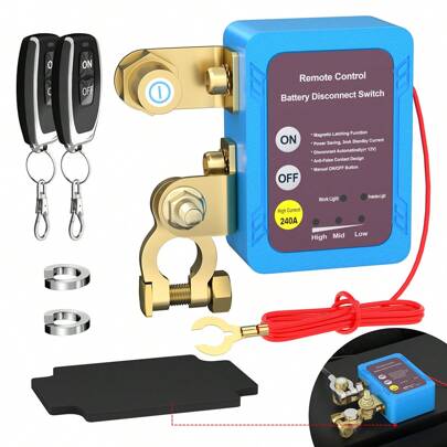 12V Battery Master Disconnect Switch, Battery Master Switch With Remote, Heavy Duty Car Battery Kill Switch, 240A 433MHz Anti-Theft For Auto, RV, Boat, Truck