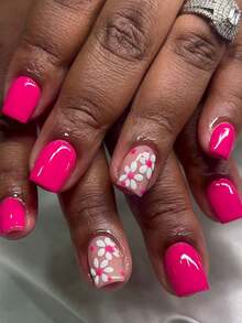 24 piezas de pegatinas de uñas cuadradas cortas, lindos diseños florales en rosa y blanco, calcomanías de arte de uñas minimalistas para uso diario, adecuadas para mujeres en ocasiones diarias, citas, vacaciones y fiestas en primavera/verano - Multicolor - Ver 1