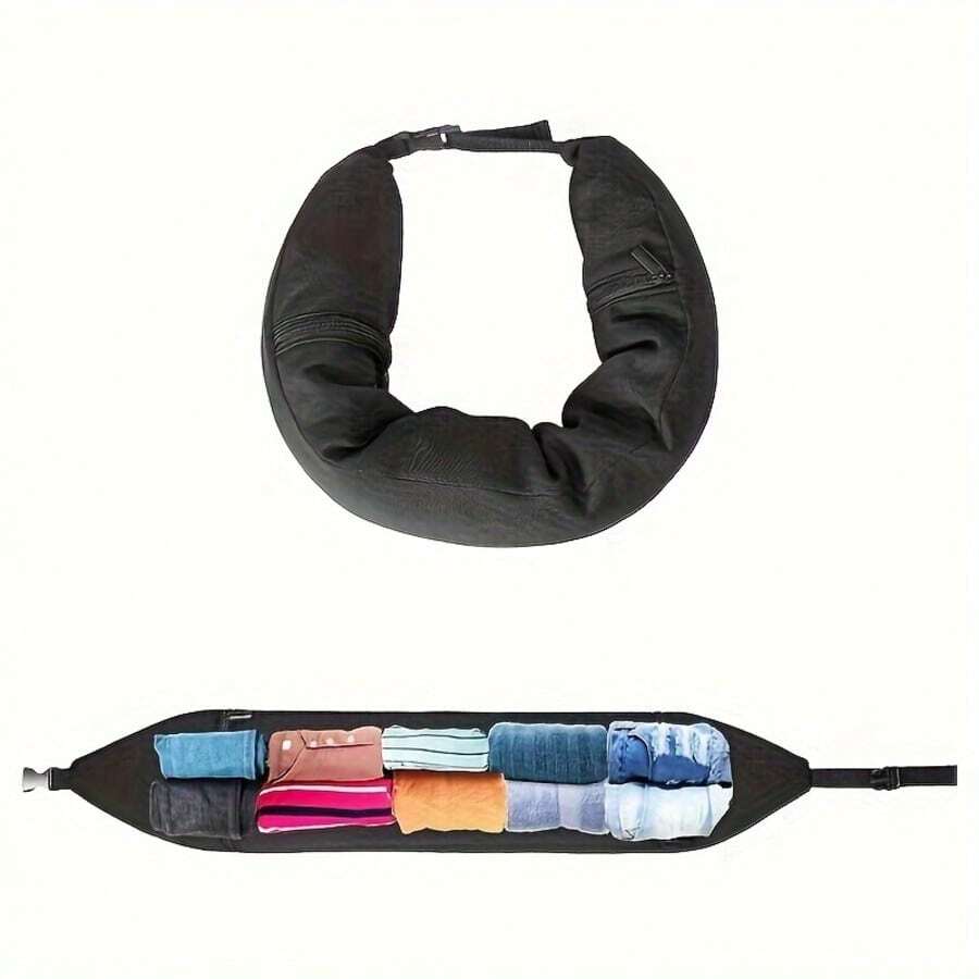 Oreiller De Voyage Compressible Et Réglable - Coussin Cou Pour Avion, Train, Voiture - Remplissage Par Vos Vêtements