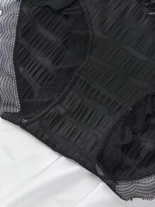 4PCS Women's Briefs, Seersucker Style, Comfortable, Soft, Sexy, Bow Design, Lace, Wavy Lace, Cute, Sweet Black Shorts, Bottom, Crotch, Lingerie, Summer Vacation