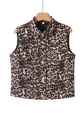 女士单排扣领休闲豹纹上衣