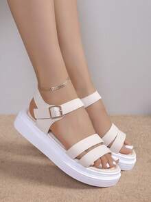 Women's Thick Sole Wedge Casual Comfortable Beach Sandals, Soft Bottom - Beige - View 3