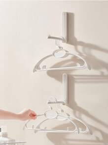 1PC Wall-Mounted Foldable Hanger Organizer - No-Drill Space-Saving Clothes Rack With Adjustable Hooks & Non-Marking Adhesive, Collapsible Storage For Bathroom/Balcony/Dormitory (Polished Finish)
