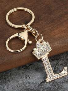 金色26个英文字母钥匙扣，水钻锌合金吊坠，时尚可爱教师礼物，金属皇冠英文字母钥匙扣，男女通用，含吊坠 - 彩色 - 查看 20