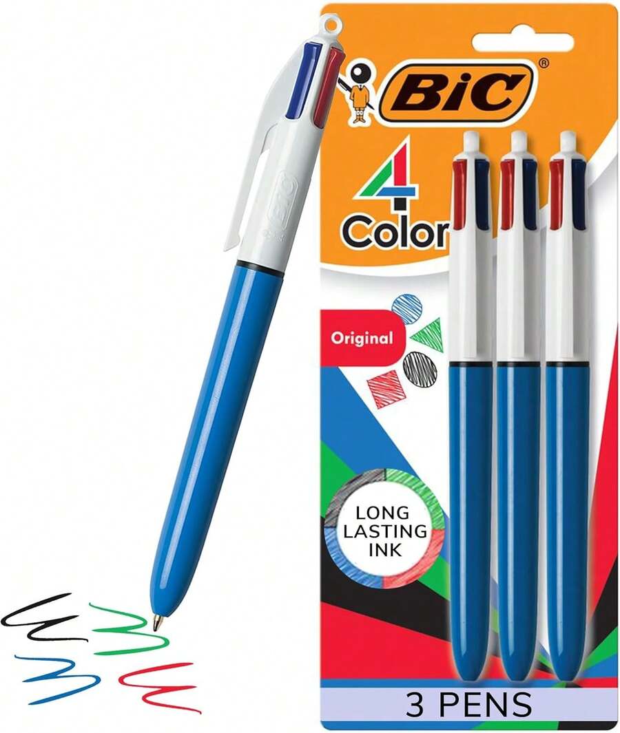 BIC 4-Color Original Retractable Ballpoint Pen With 1.0 Mm Medium Point, 3-Count In Assorted Ink - 1 - 查看 1