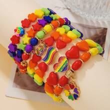 Multipack Rainbow Color Clay Bracelet, Rainbow Flag, Bisexual Pride Bracelet, Various Acrylic Beads And Elastic Bracelet Set
