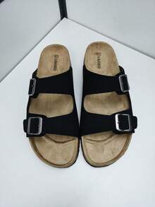 Adjustable Buckle Unisex Casual Slippers, Soft Cork Slide Sandals, Outdoor Beach Shoes, Suitable For Men And Women, Plus Size - Black - View 3