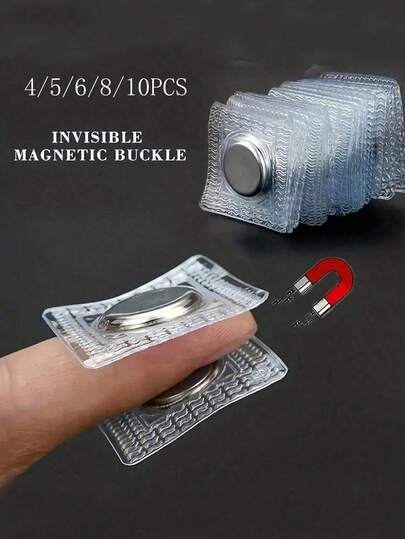 10颗多功能隐形磁性按扣。方便携带。小巧轻便，易于收纳。可重复使用的0.39英寸金属缝纫按扣。适用于服装、包袋和钱包。是外出、户外旅行和返校的理想之选。