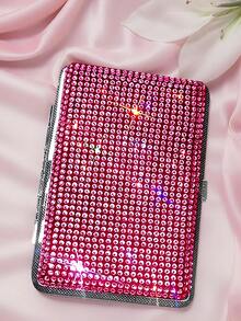 1PC Women's Rhinestone-Studded Cigarette Box, Glittering Rhinestone-Studded Long Cigarette Box, Rhinestone-Studded Cigarettes Box, Elegant Women's Cigarette Box, Smoking Accessories, Cigarette Storage, Cigarette Holder Case - Multicolor - View 1