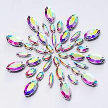 50 件红黑蓝混合尺寸榄尖形闪亮缝制爪形水钻船形银色底座水晶宝石适用于服装包鞋家居装饰婚礼生日派对圣诞节 DIY 工艺品