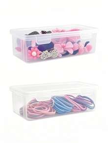1 件儿童发饰收纳盒，透明收纳盒，可收纳珠宝、发带、发夹、发带、多功能配饰收纳 - 白色 - 查看 4