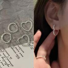 1 Pair Fashionable Heart Shaped Stainless Steel Hoop Earrings, Simple & Sweet, Versatile, Gift Box For Women, Valentine's Day Jewelry