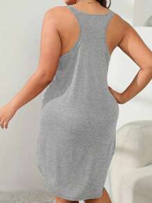 Vestido de Casa Casual Folgado Sólido de Verão para Mulheres Plus Size com Decote Redondo sem Manga