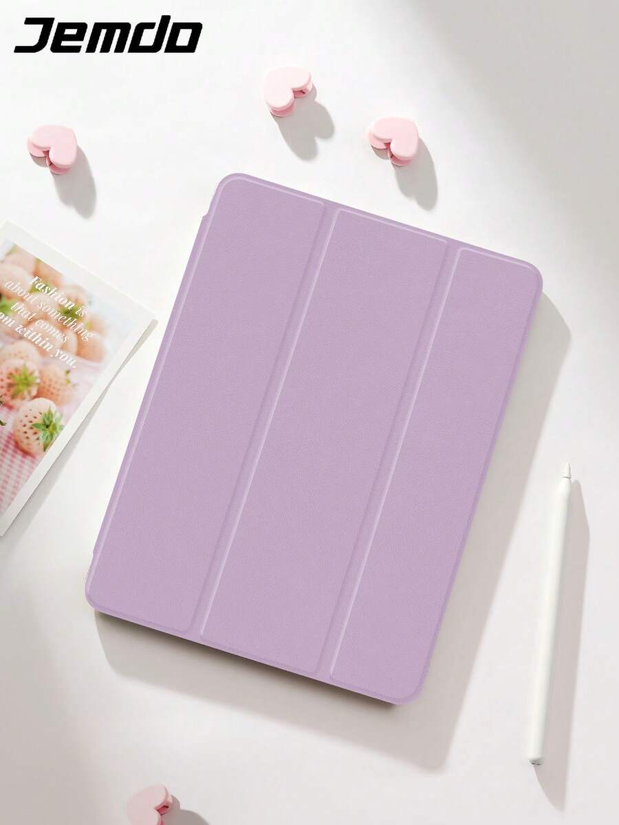 1 pieza Funda protectora para tableta con diseño de color morado sólido, con ranura para lápiz, anti caídas, con función de suspensión/activación, compatible con Samsung e iPad - Multicolor - Ver 1