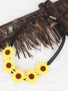 MARLIWOO 1pc Bohemian Style Sunflower Flower Decor Choker Necklace, Vintage Fashion Resort Wear Accessory For Women - Yellow - View 6