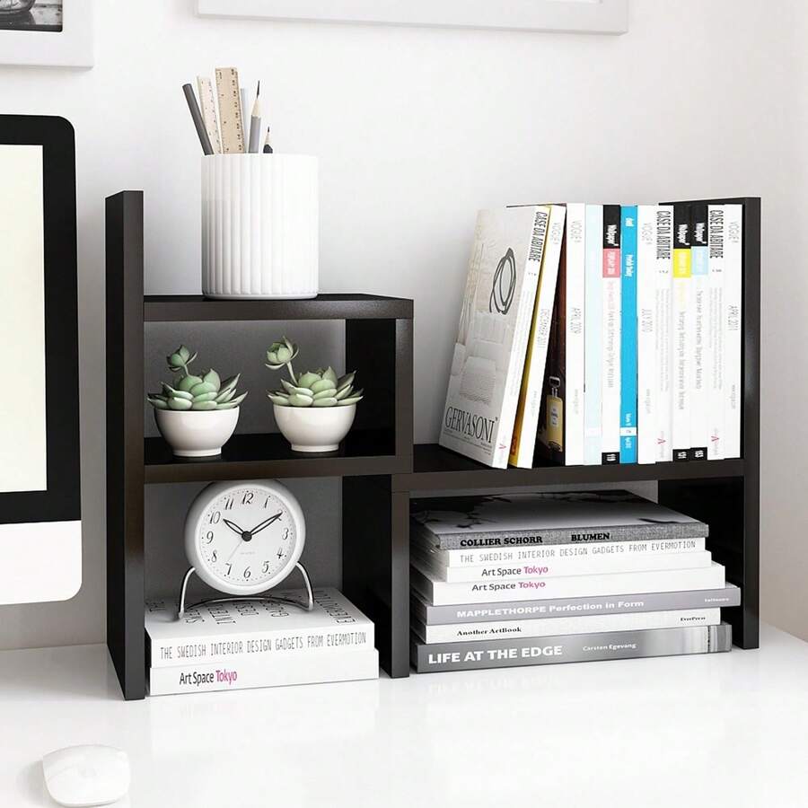 Jerry & Maggie Rustic Wooden Desktop Organizer,Office Supplies Tabletop Storage Rack,Makeup Accessory Display Home Office - Black - View 1