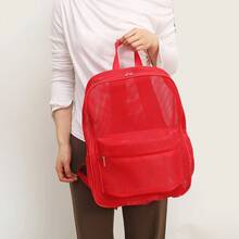 Large Capacity, Lightweight Mesh Zipper Closure Backpack, Durable Breathable Design, High Load Bearing, Suitable For Outdoor Adventure And Daily Commuting Minimalist Beach Bag - Red - View 5