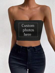 Top tubo personalizado para mujer, añade texto, elige tu color y fuente favoritos, personalización de patrón de top tubo para deportes - Negro - Ver 1