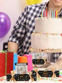 4 件黑金六面生日钱罐，糖果形拉钱盒（含 OPP 袋和胶水），生日快乐现金盒，现金纸质礼盒，绘画钱罐，1 岁生日派对装饰，派对用品，新娘送礼会回礼，生日礼物，婚礼派对回礼，节日派对用品 - 黑金生日 - 查看 9