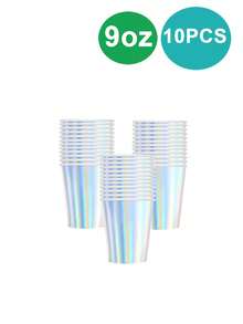 10 件彩虹派对用品装饰品，全息纸盘和餐巾套装，一次性彩虹纸盘美人鱼生日婚礼派对用品装饰