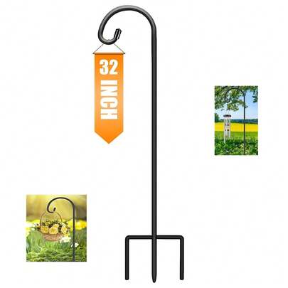 32 Inch Shepherd's Hooks For Outdoor, 1 Pack Garden Hooks For Hanging Plants, Lanterns, Bird Feeders, Solar Lights, Mason Jars, Wedding Decor, Adjustable, Matte Black