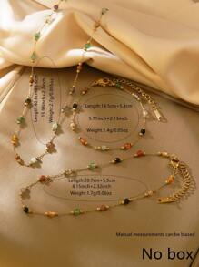 1 Set de Collar, Pulsera y Tobillera de Acero Inoxidable con Cuentas de Estilo Bohemio Minimalista y Colorido, apto para Uso Diario o Vacaciones en la Playa, también un Gran Regalo para el Día de la Madre
