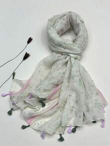 Retro Linen Printed Scarf, Bohemian Red Tassel Shawl, Outdoor Sun-Protection Beach Wrap For Women - Multicolor - View 2