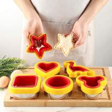 6 Stücke Edelstahl Sandwich Maker Förmchen Set, DIY Taschensandwich, süße Cartoon Dinosaurier, Herz, Stern, rechteckig, rund, Teddy Bär förmige Ausstechformen