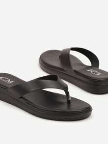 Lässige Flip-Flops mit niedrigem Keilabsatz für den täglichen Gebrauch - Schwarz - Übersicht 4