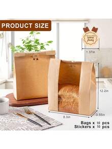 Bolsas para pan casero, 50 bolsas de papel para pan con masa madre, grandes bolsas de hornear con ventanas para el envasado de productos horneados, almacenamiento y regalo, incluye 50 pegatinas para pan. - Marrón - Ver 13
