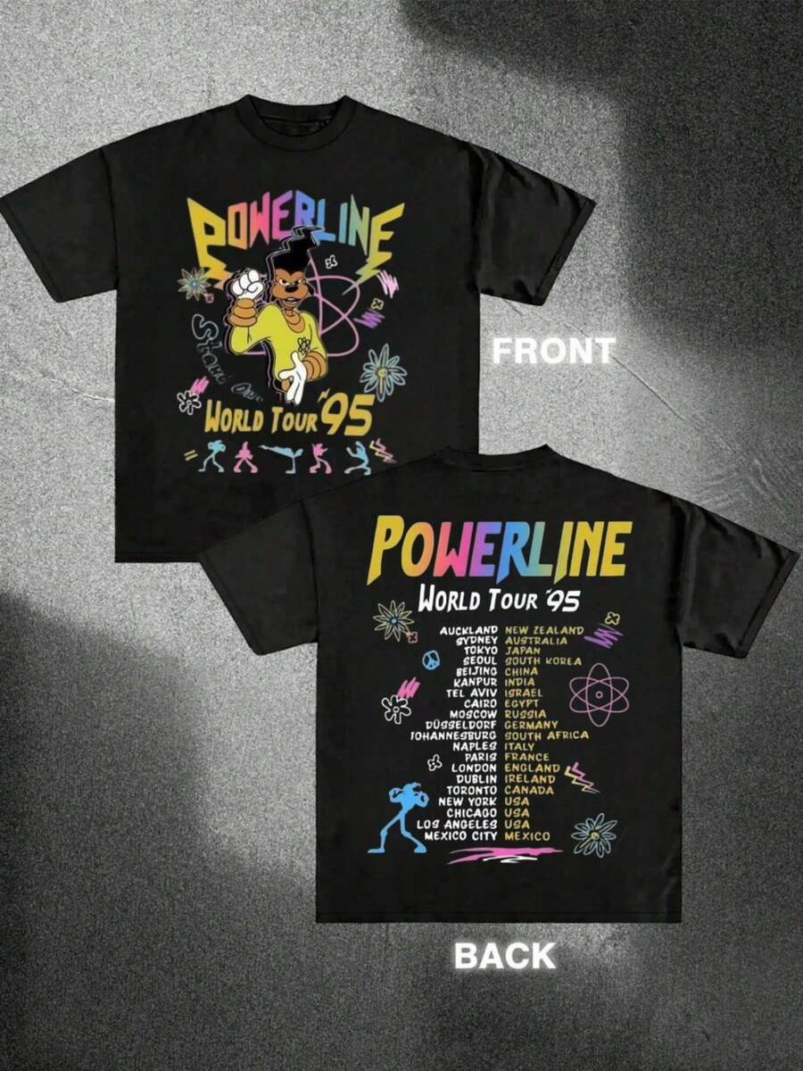 Men's Sports Tee Casual Round Neck Short Sleeve T Shirt 1Pcs 100% Cotton Double Sided Digital Print Powerline Tour Style 220g Heavy T Shirt