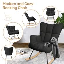 Nalupatio Rocking Chair,Lambswool With High Backrest Armrest,Upholstered Up To 136 Kg Load-Bearing Comfy Stabilise Rocking Chair For Livingroom Bedroom Balcony Black - Black - View 4