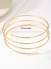 1pc Minimalist Metal Line Bracelet Bangle, Suitable For Everyday Wear - Yellow Gold - View 3