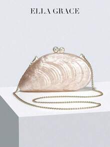 ELLA GRACE-Exquisite Bags With Shell-Inspired Designs - Distinctive Textures. Adorned With Two Pearls On Top, Stylish And Colorful - Ideal For Formal Dresses And Occasions, Also Great As Gifts For Parties, Weddings, Valentine's Day, Year-End Parties, Elegant Shell Bag,Perfect For Parties, Dinners & Banquets, Matches Wedding Dresses, Formal Wear, Prom Gowns, Birthday Outfits & Women's Party Attire - Beige - View 4